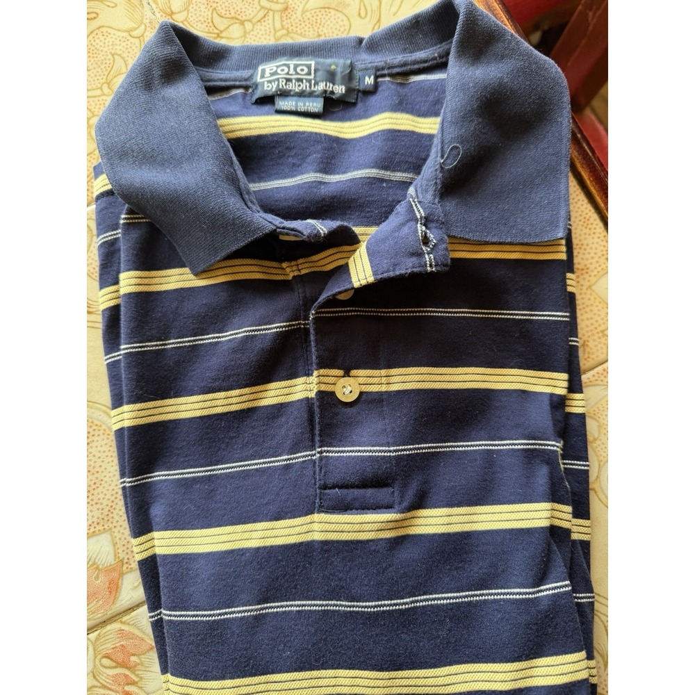 Polo Ralph Lauren knit Blue Yellow stripe button Collared Shirt Size MensM Peru